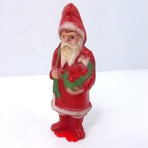 Vintage Irwin Santa Claus With Roses Celluloid Christmas Ornament Multicolor